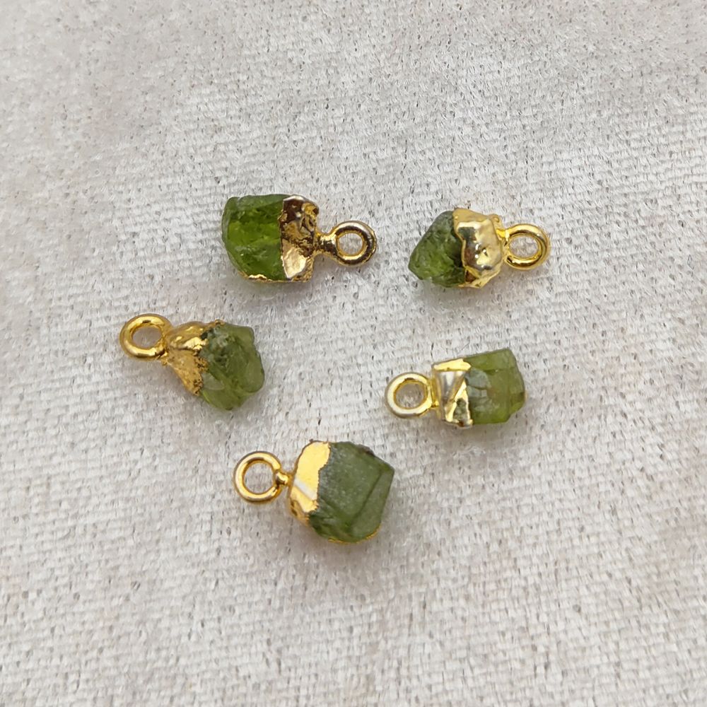 Natural Peridot Crystal Pendant Raw Gemstone with Gold Electroplated Cap for Boho Jewelry- Selling Per Piece