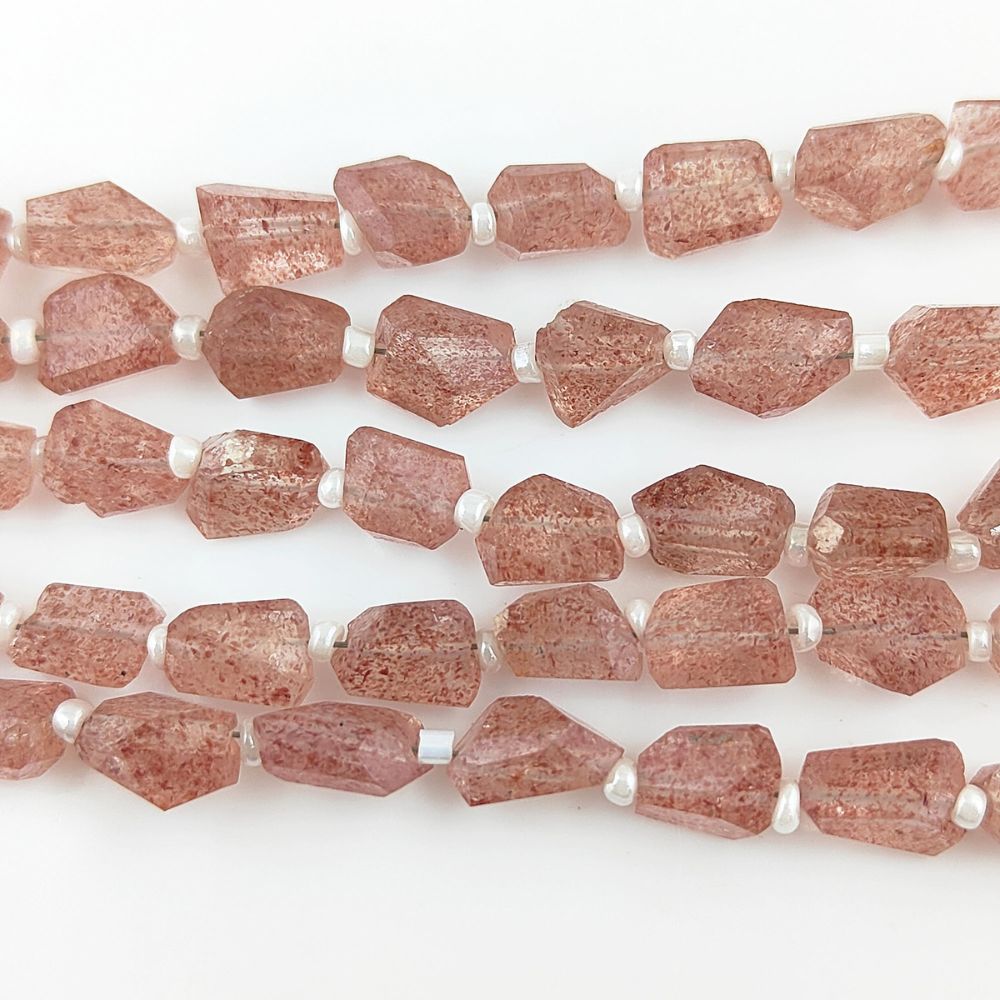 Natural Pink Strawberry Quartz Faceted Nugget Beads 5-12mm Unique Gemstones for Handmade Jewelry & DIY