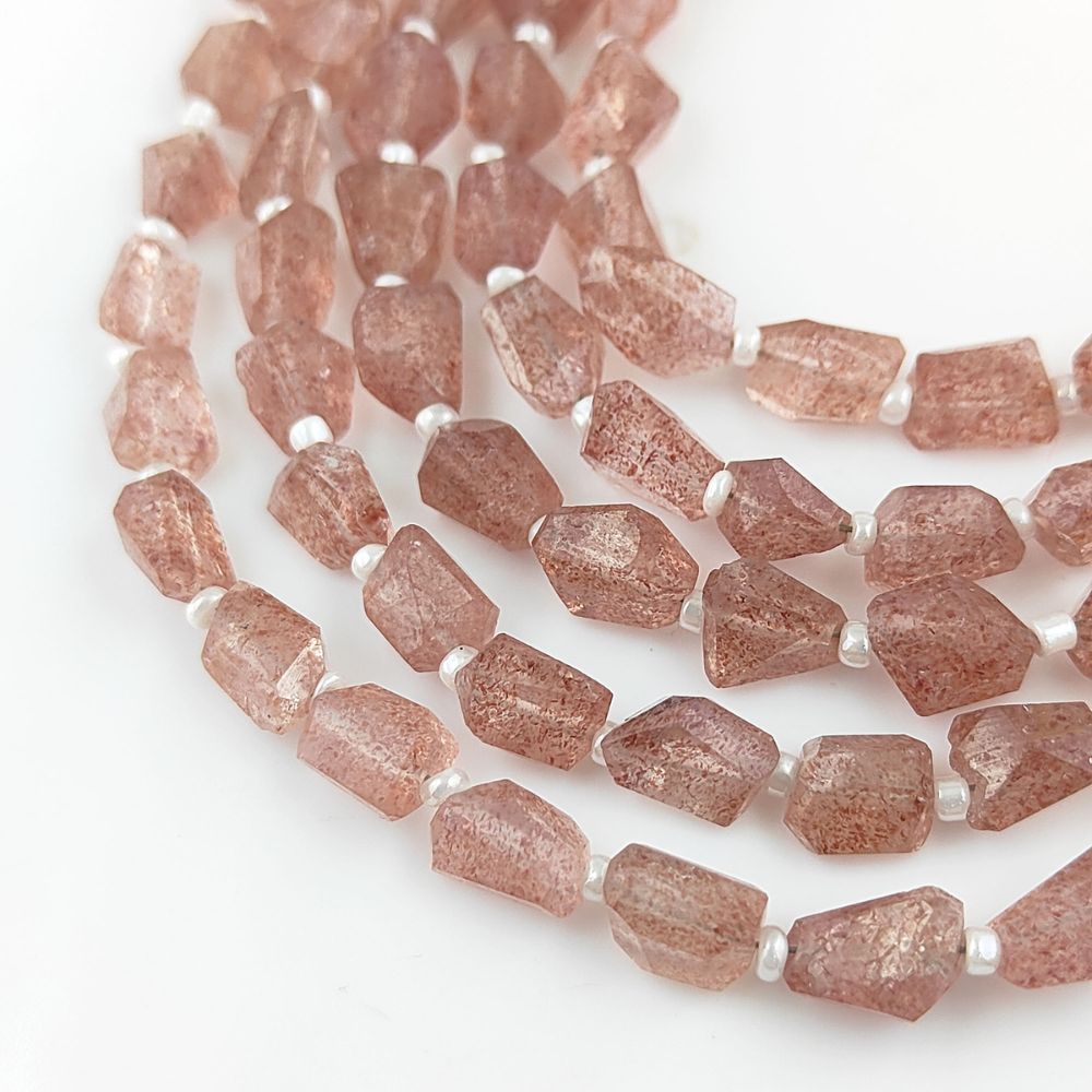 Natural Pink Strawberry Quartz Faceted Nugget Beads 5-12mm Unique Gemstones for Handmade Jewelry & DIY