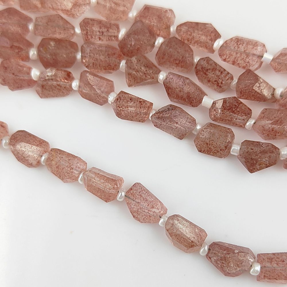 Natural Pink Strawberry Quartz Faceted Nugget Beads 5-12mm Unique Gemstones for Handmade Jewelry & DIY