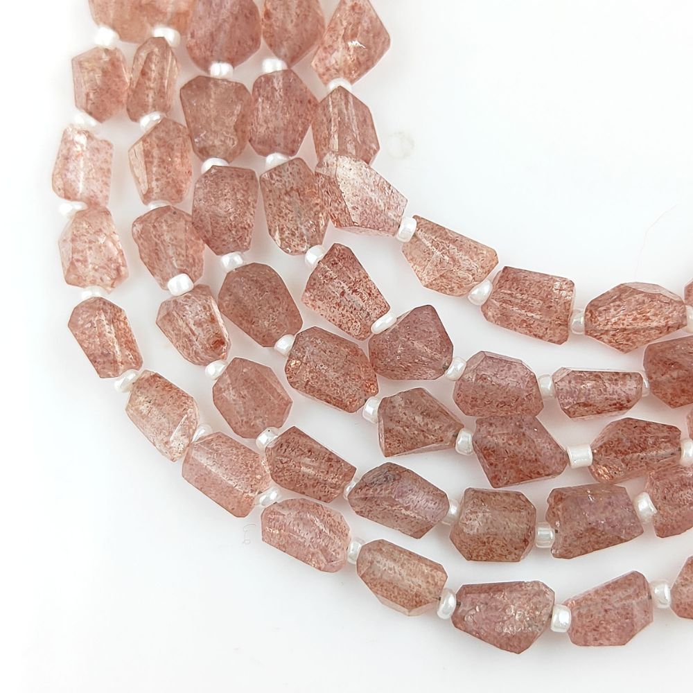 Natural Pink Strawberry Quartz Faceted Nugget Beads 5-12mm Unique Gemstones for Handmade Jewelry & DIY