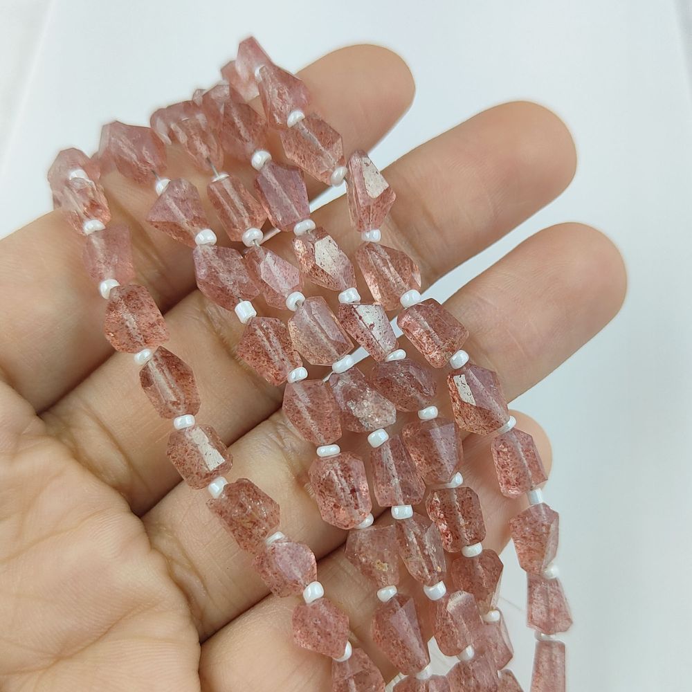 Natural Pink Strawberry Quartz Faceted Nugget Beads 5-12mm Unique Gemstones for Handmade Jewelry & DIY