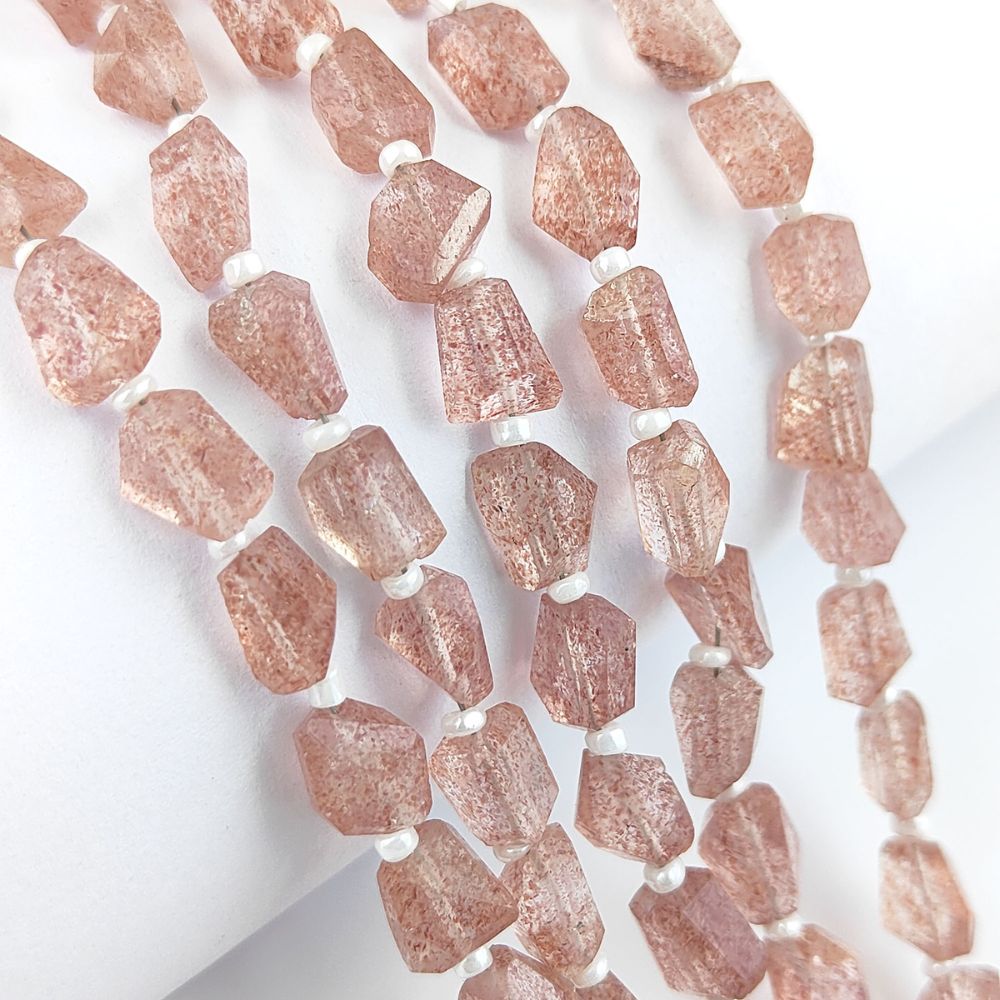 Natural Pink Strawberry Quartz Faceted Nugget Beads 5-12mm Unique Gemstones for Handmade Jewelry & DIY