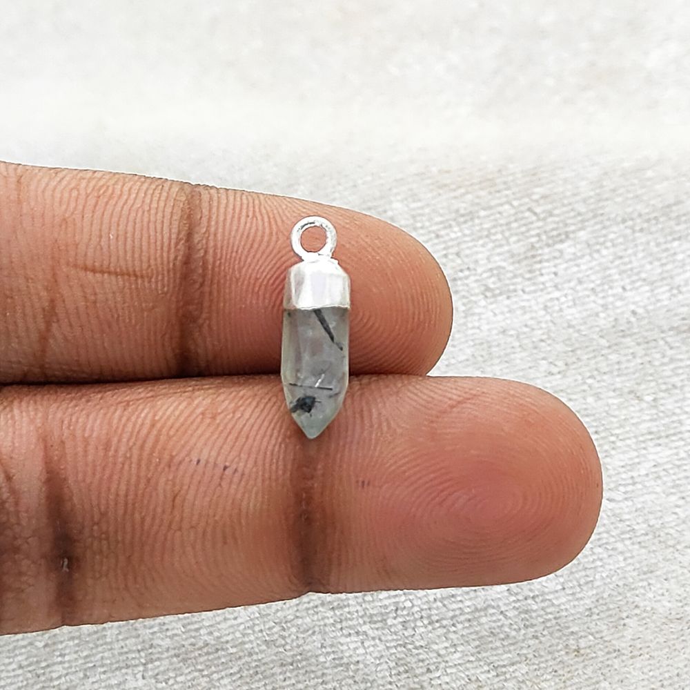 Prehnite Spike Pendant with Silver Finish Unique Spiritual Healing Stone Charm for Handmade Jewelry Creations – Selling Per Piece