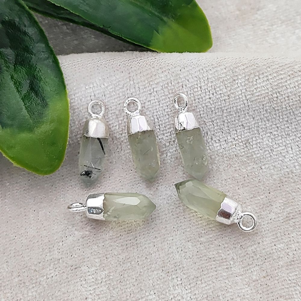 Prehnite Spike Pendant with Silver Finish Unique Spiritual Healing Stone Charm for Handmade Jewelry Creations – Selling Per Piece