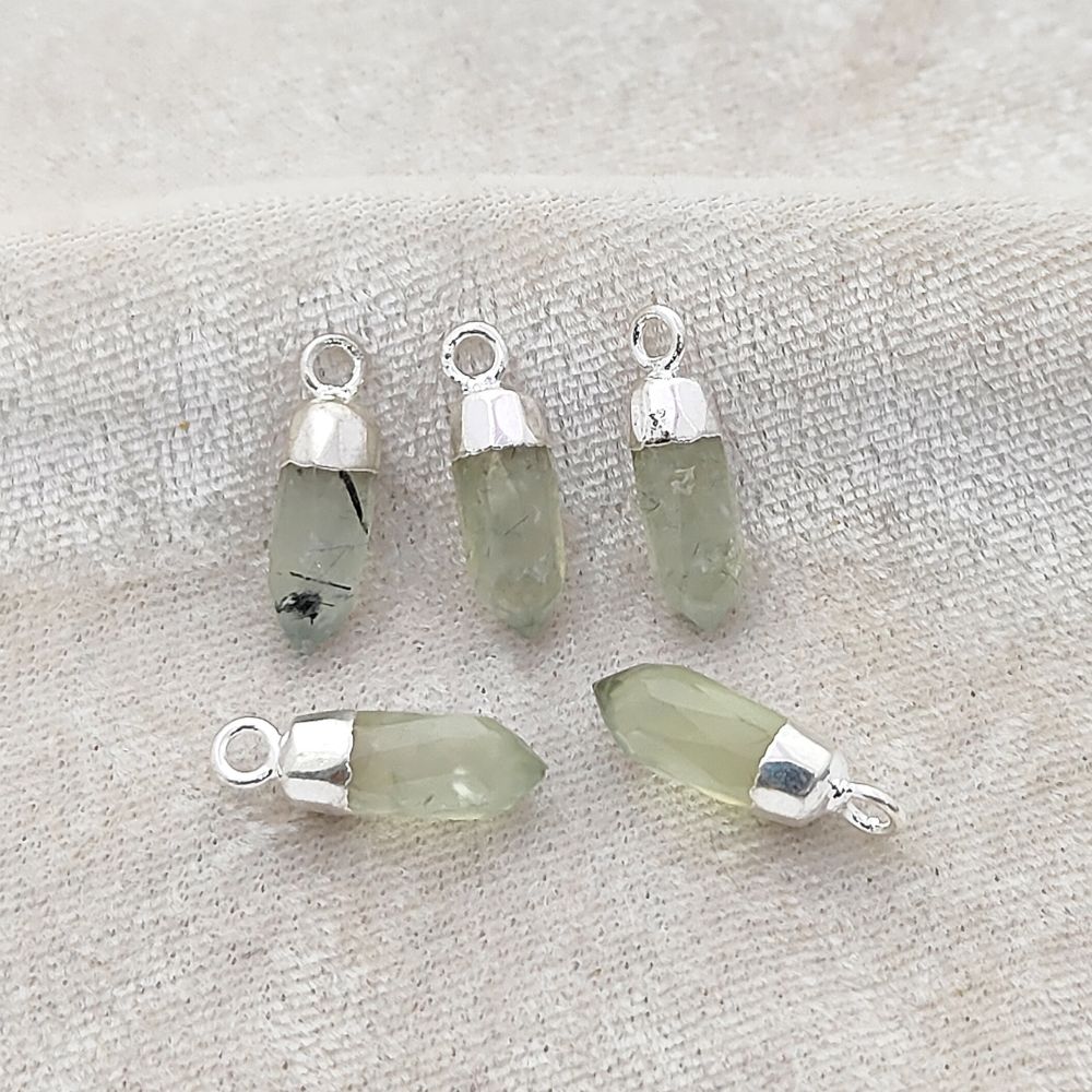 Prehnite Spike Pendant with Silver Finish Unique Spiritual Healing Stone Charm for Handmade Jewelry Creations – Selling Per Piece