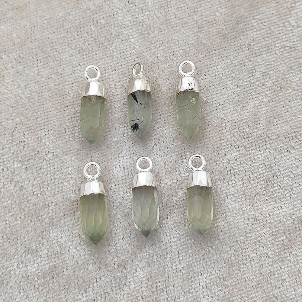 Prehnite Spike Pendant with Silver Finish Unique Spiritual Healing Stone Charm for Handmade Jewelry Creations – Selling Per Piece