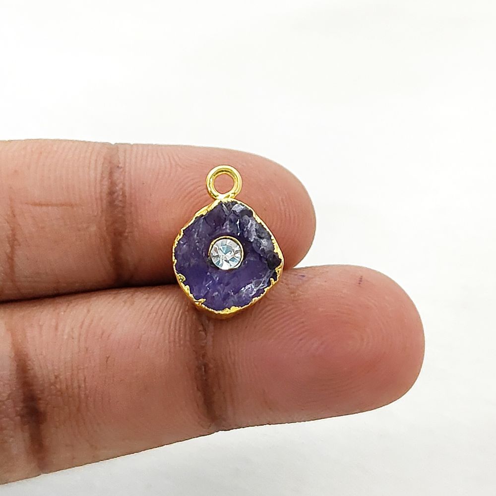 Natural Raw Amethyst Birthstone Jewelry | 18k Gold Electroplated Handmade Pendant with Sparkling CZ Stone- Selling Per Piece
