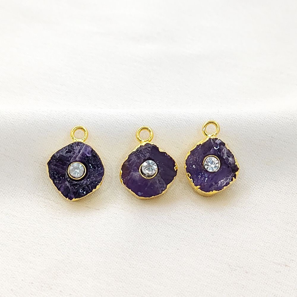 Natural Raw Amethyst Birthstone Jewelry | 18k Gold Electroplated Handmade Pendant with Sparkling CZ Stone- Selling Per Piece