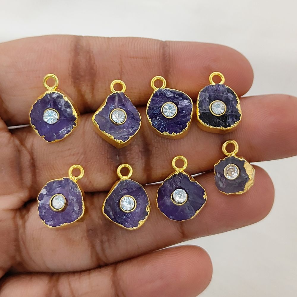 Natural Raw Amethyst Birthstone Jewelry | 18k Gold Electroplated Handmade Pendant with Sparkling CZ Stone- Selling Per Piece