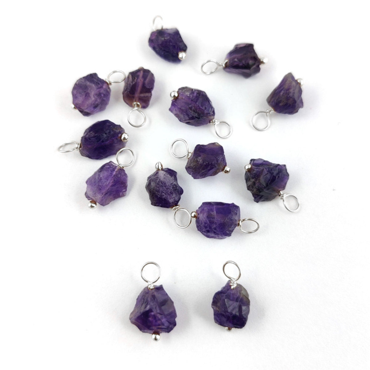 Natural Raw Amethyst Pendant 7–10mm February Birthstone Gemstone Charm 925 Sterling Silver Wire Wrapped DIY Necklace Jewelry