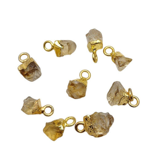 Gold Electroplated Cap Raw Citrine Pendant Handmade Gemstone Charm for DIY Necklace & Bracelet Projects- Selling Per Piece