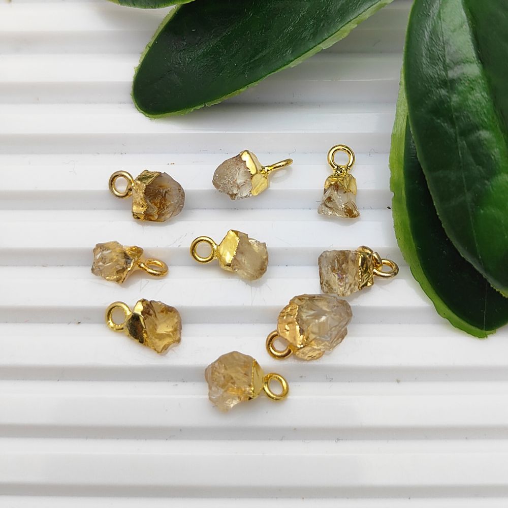 Natural Raw Citrine Pendant Gold Electroplated Cap for Spiritual Jewelry, Zodiac Accessories & Birthday Gifts- Selling Per Piece