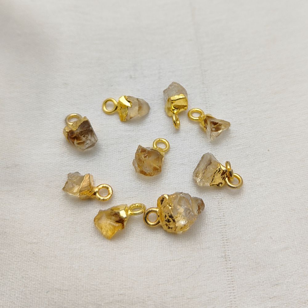 Gold Electroplated Cap Raw Citrine Pendant Handmade Gemstone Charm for DIY Necklace & Bracelet Projects- Selling Per Piece