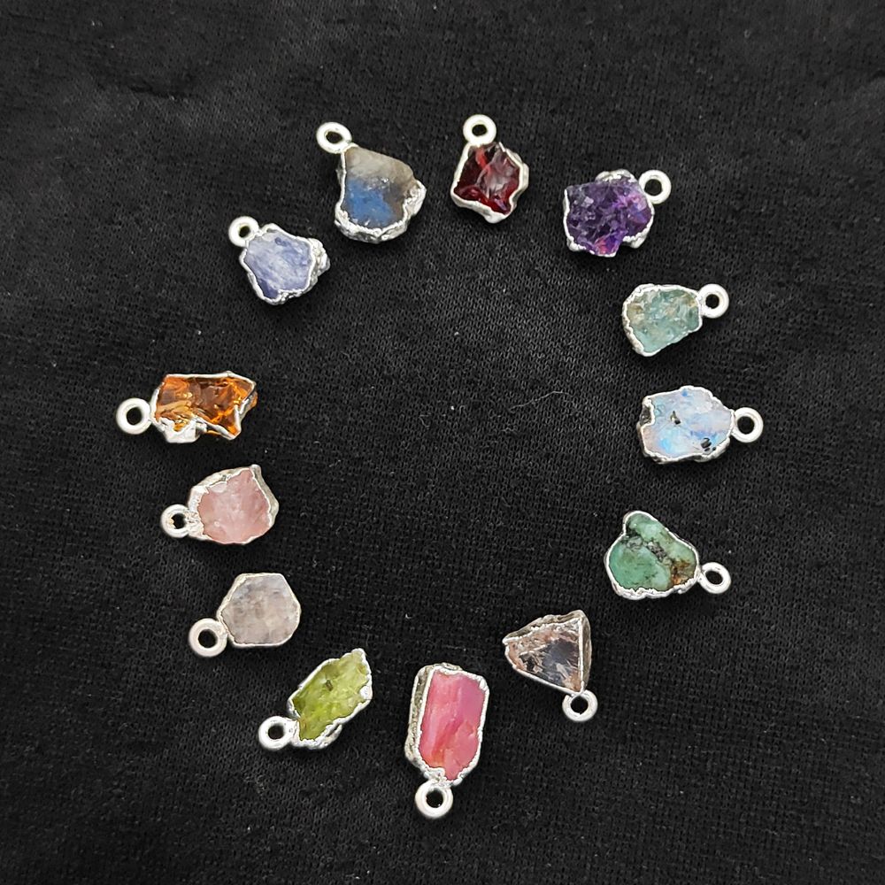 Natural Raw Moonstone Charms Silver Edge Blue Flash Rough Crystal Pendants for Boho & Minimalist Jewelry Making