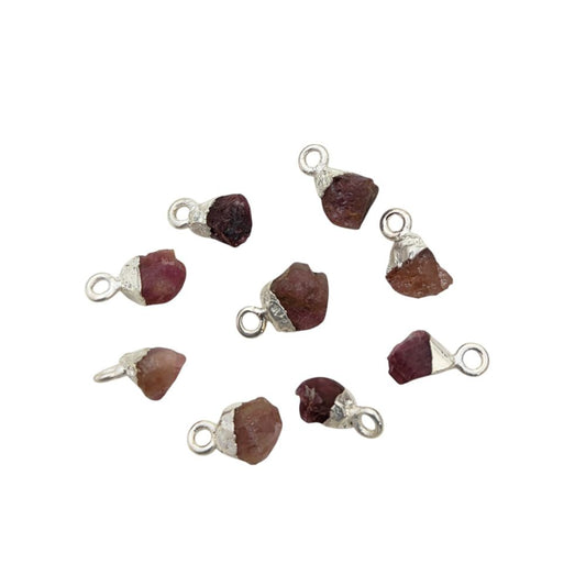 Natural Raw Ruby Crystal Pendant Silver Electroplated Capped Healing Stone for Handmade Jewelry Projects- Selling Per Piece