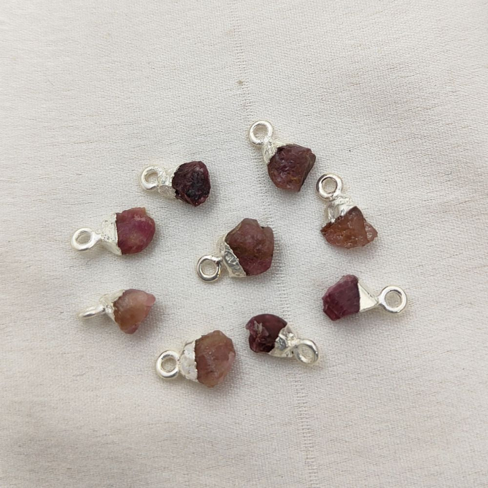 Natural Raw Ruby Crystal Pendant Silver Electroplated Capped Healing Stone for Handmade Jewelry Projects- Selling Per Piece