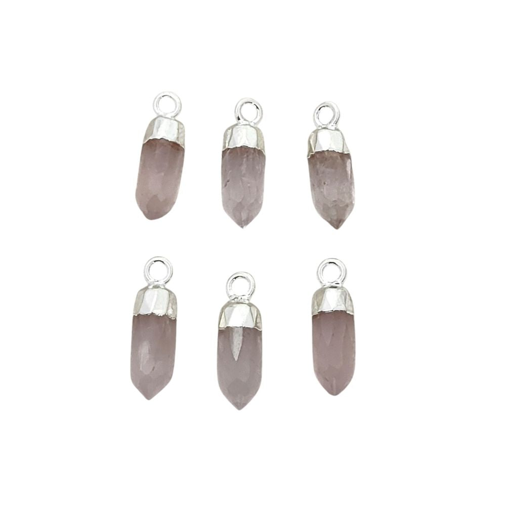 Silver Electroplated Rose Quartz Spike Pendant Raw Healing Gemstone Charm for Boho Chic Jewelry Designs – Selling Per Piece