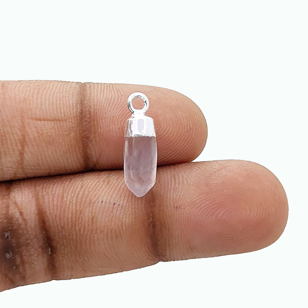 Silver Electroplated Rose Quartz Spike Pendant Raw Healing Gemstone Charm for Boho Chic Jewelry Designs – Selling Per Piece