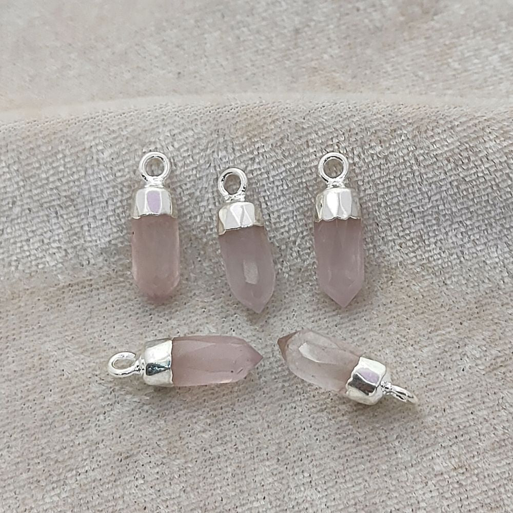 Silver Electroplated Rose Quartz Spike Pendant Raw Healing Gemstone Charm for Boho Chic Jewelry Designs – Selling Per Piece