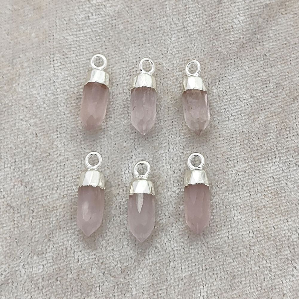 Silver Electroplated Rose Quartz Spike Pendant Raw Healing Gemstone Charm for Boho Chic Jewelry Designs – Selling Per Piece