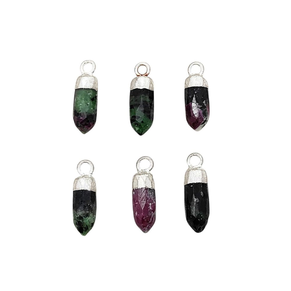 Elegant Ruby Zoisite Spike Point Pendant with Silver Plating Natural Birthstone Charm for Handmade Jewelry Makers – Selling Per Piece