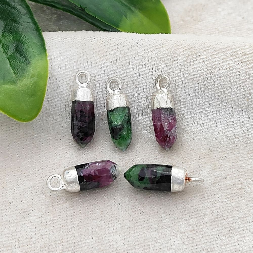 Elegant Ruby Zoisite Spike Point Pendant with Silver Plating Natural Birthstone Charm for Handmade Jewelry Makers – Selling Per Piece
