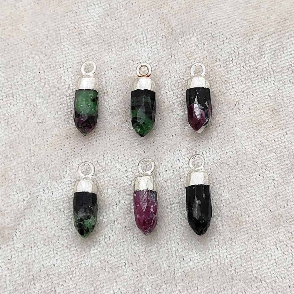 Elegant Ruby Zoisite Spike Point Pendant with Silver Plating Natural Birthstone Charm for Handmade Jewelry Makers – Selling Per Piece