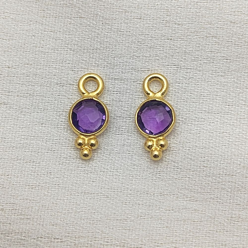 Natural Amethyst Charm for Jewelry 4mm Gold Vermeil Pendant