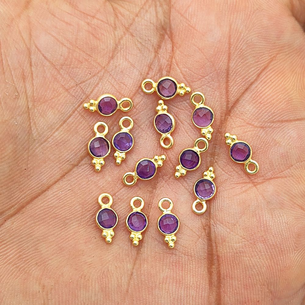 Natural Amethyst Charm for Jewelry 4mm Gold Vermeil Pendant
