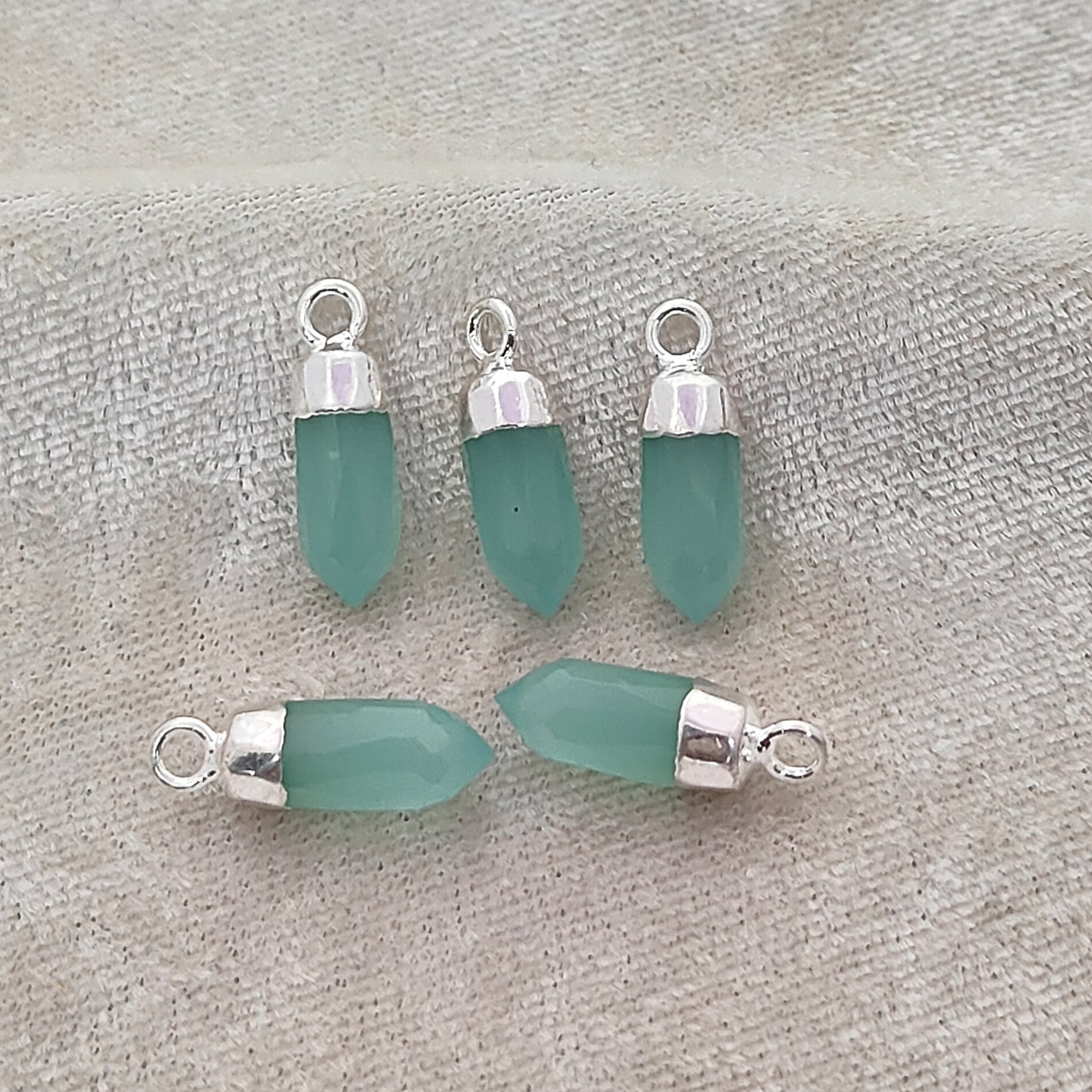 Aqua Chalcedony Raw Spike Pendant Gold or Silver Electroplated Gemstone for DIY Jewelry- Selling Per Piece