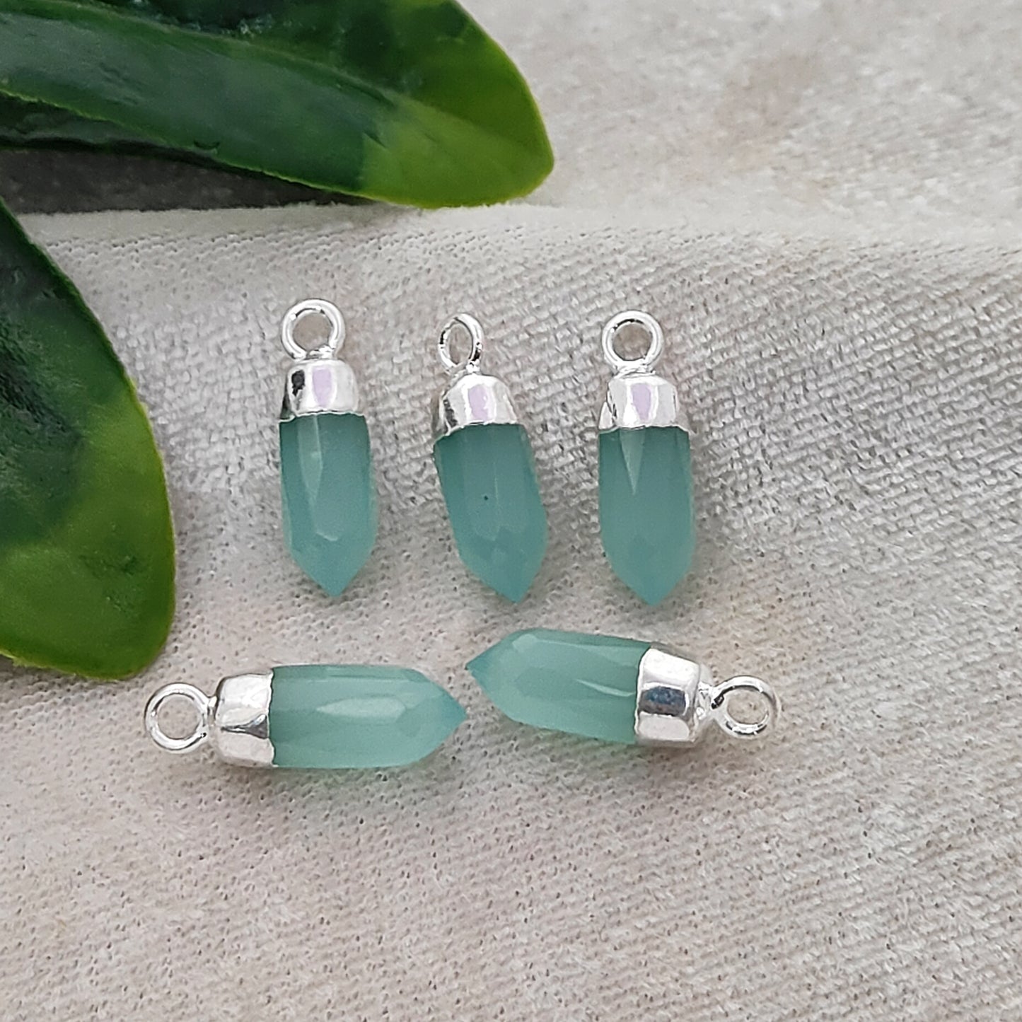 Aqua Chalcedony Raw Spike Pendant Gold or Silver Electroplated Gemstone for DIY Jewelry- Selling Per Piece