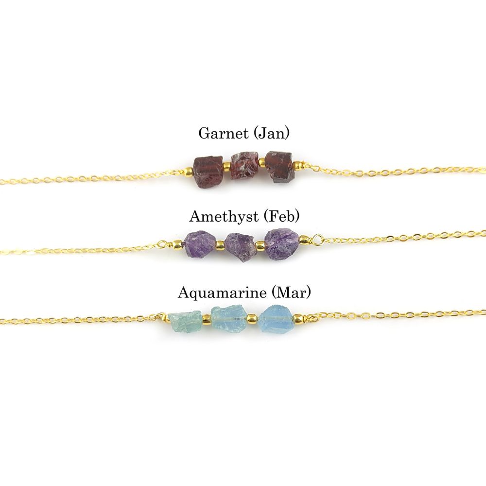 Triple Aquamarine Gemstone Necklace – Minimalist Birthstone Gift for Her