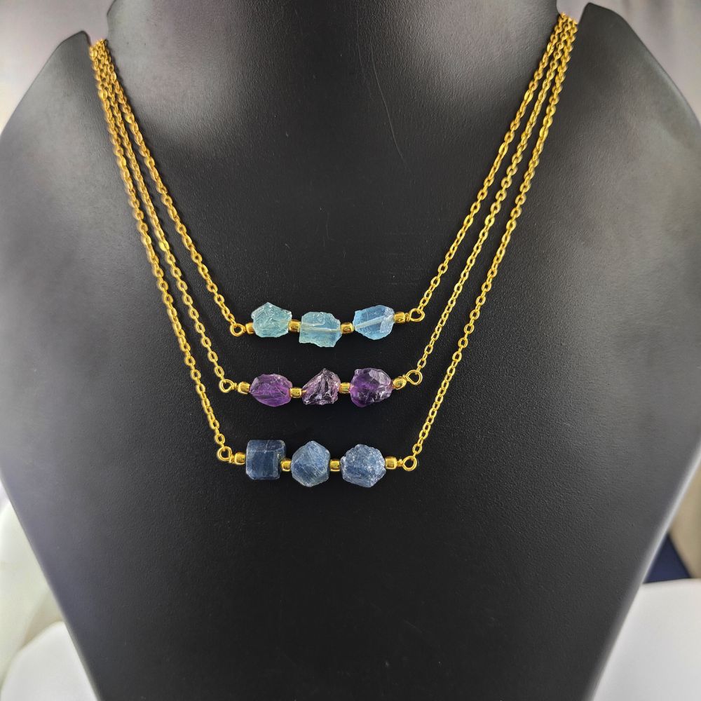 Handcrafted Triple Aquamarine Necklace – Chic and Minimalist Design
