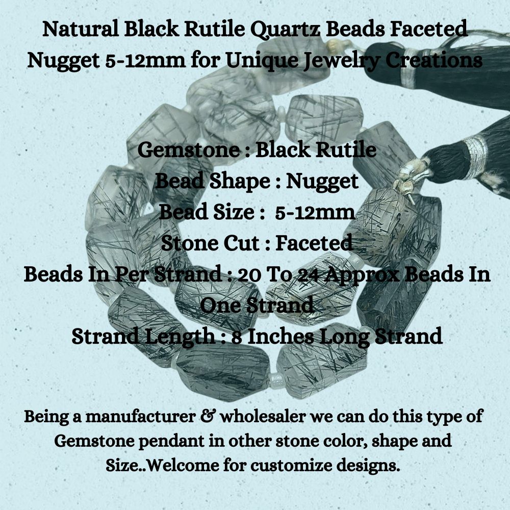 Natural Black Rutile Quartz Beads Faceted Nugget 5-12mm for Unique Jewelry Creations