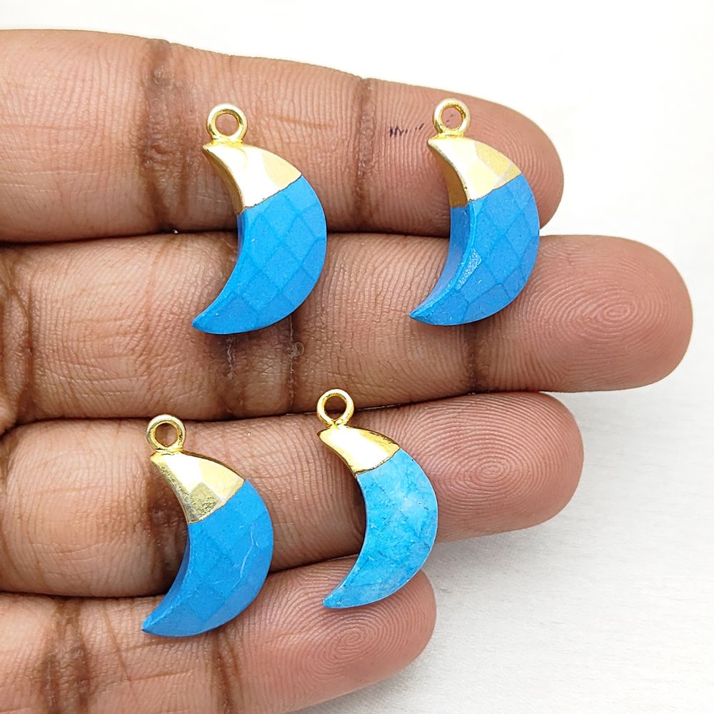 Handmade Jewelry Charm – Turquoise Crescent Moon Pendant with Gold or Silver Finish