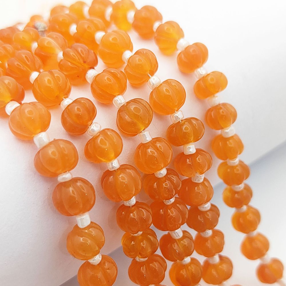 Natural Carved Carnelian Beads – Pumpkin-Shaped Gemstones for Jewelry Designers