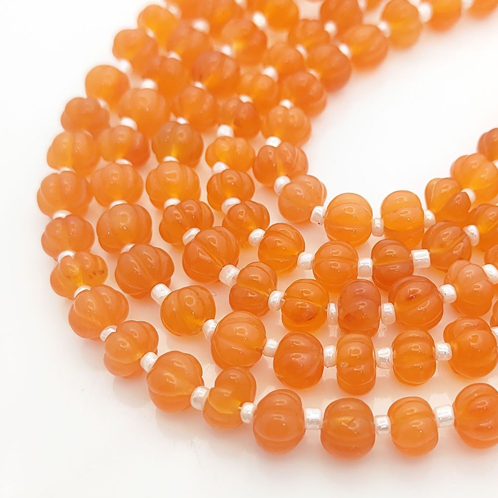 Natural Carnelian Gemstone Beads – Carved Pumpkin Design for Unique Jewelry Creations