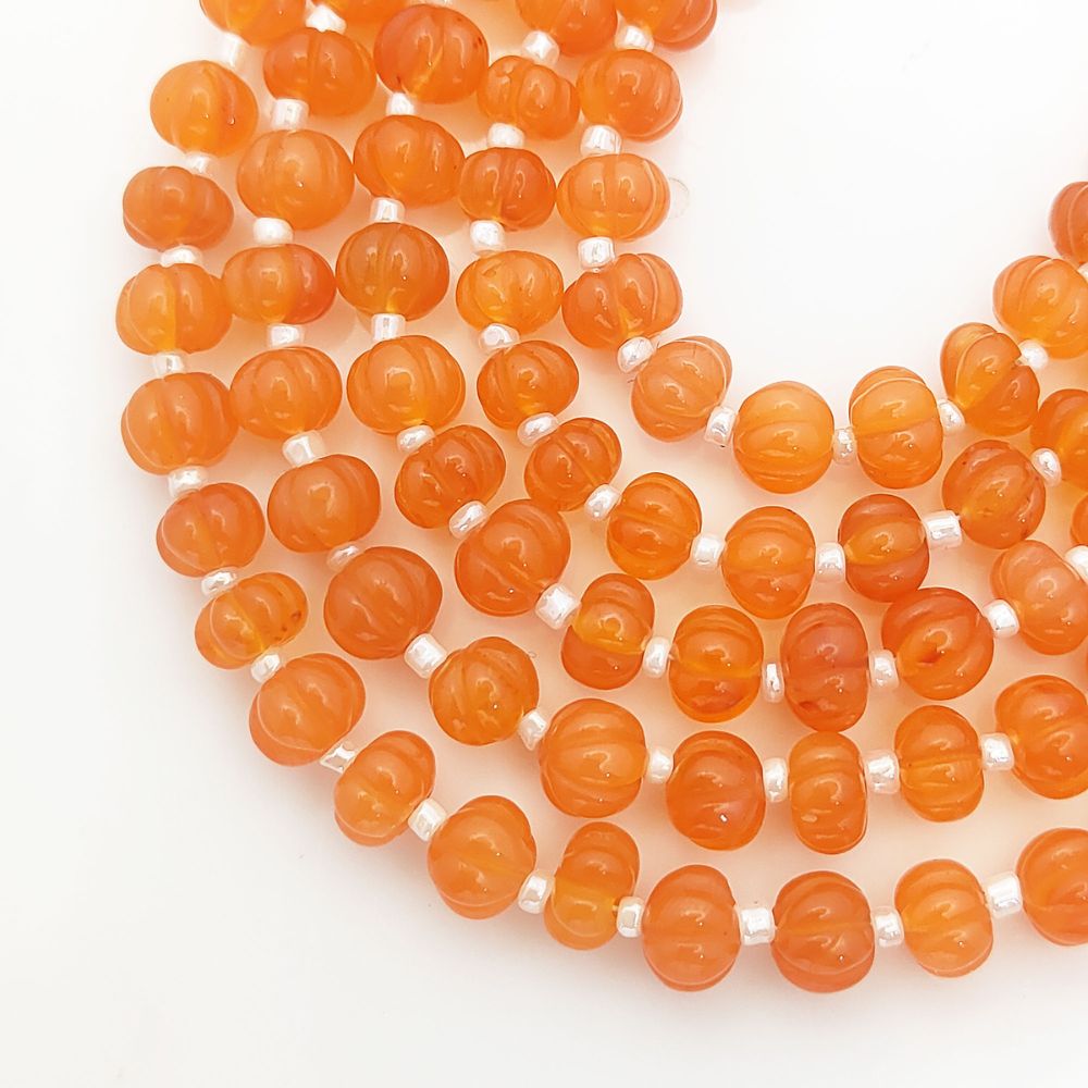 Pumpkin Cut Carnelian Gemstone Beads – Ideal for Jewelry Making and Crafting