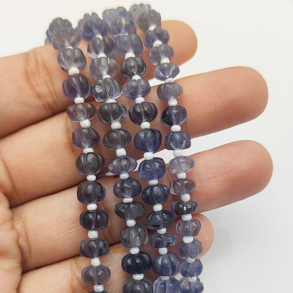 Iolite Pumpkin Beads – Natural Carved Purple Gemstones for DIY Jewelry Making Projects