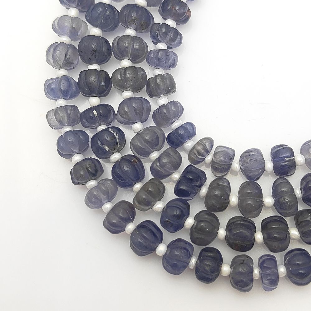 Natural Carved Iolite Pumpkin Beads – Unique Purple Gemstones for DIY Jewelry Projects