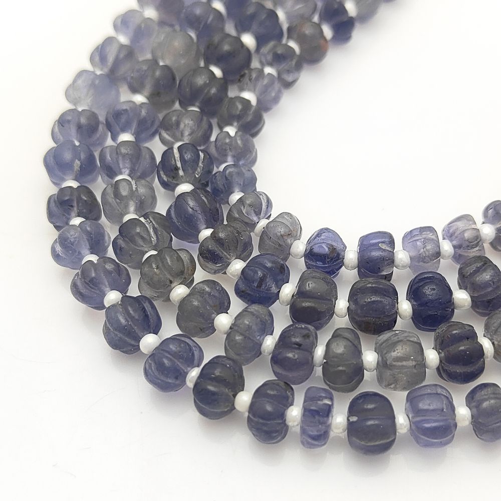 Natural Carved Iolite Pumpkin Beads – Gorgeous Purple Gemstones for Custom Jewelry Designs