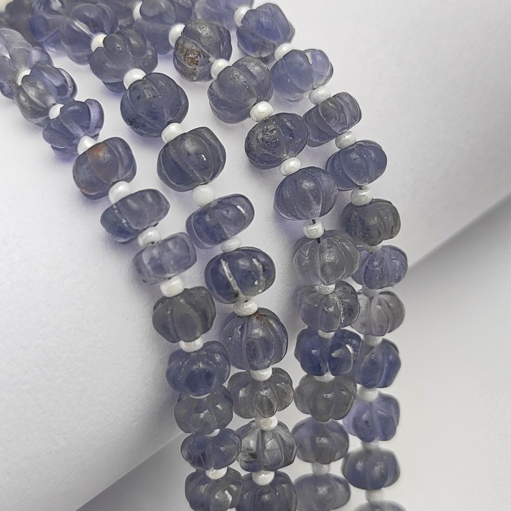 Purple Iolite Carved Pumpkin Beads – Perfect Gemstones for DIY Jewelry & Crafts