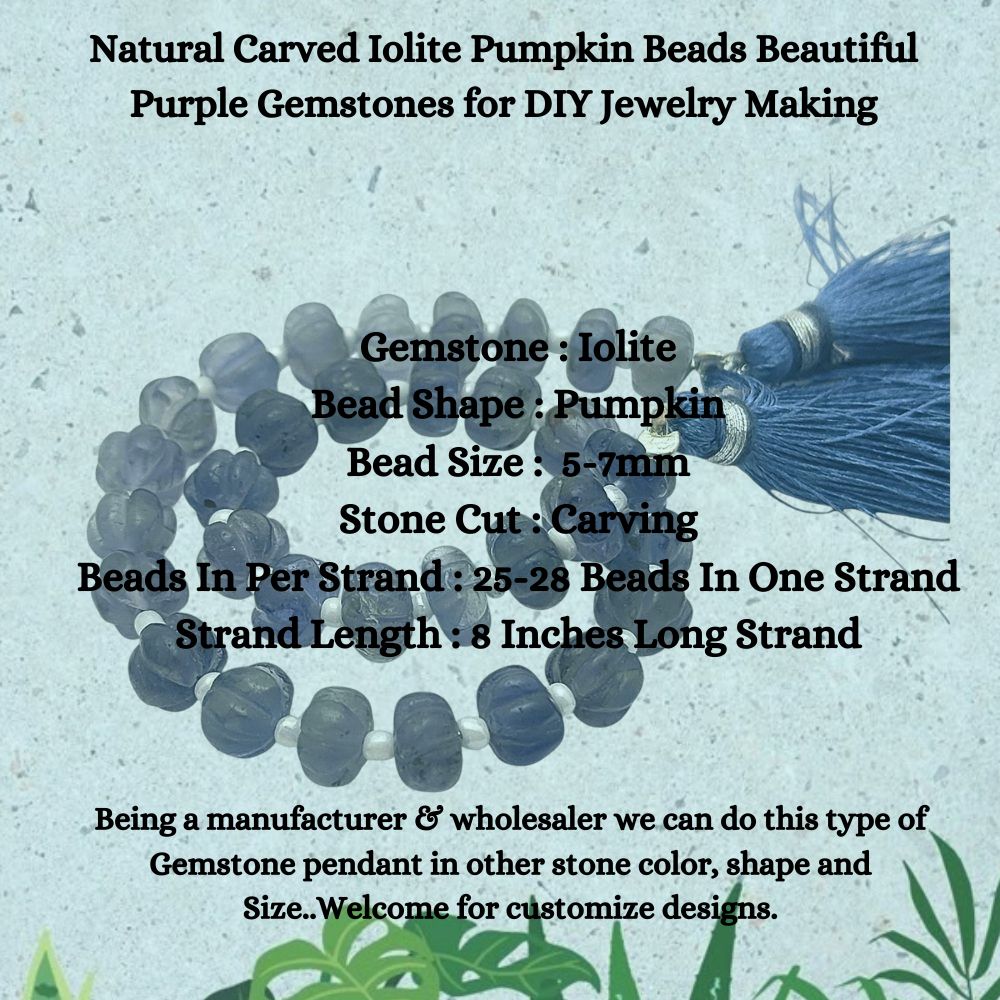 Natural Carved Iolite Pumpkin Beads – Stunning Purple Gemstones for Handmade Jewelry