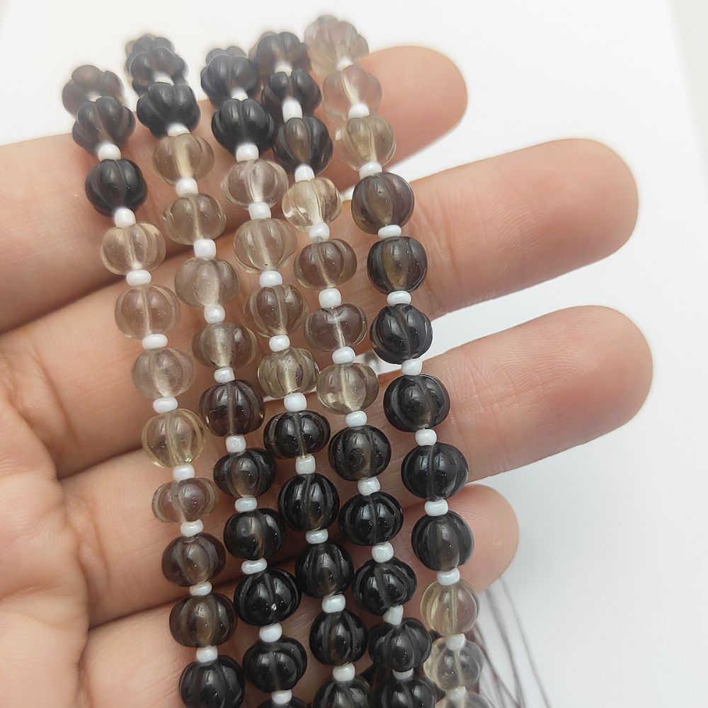 Pumpkin-Shaped Shaded Smoky Quartz Beads – Carved Brown Gemstones for Jewelry Designers