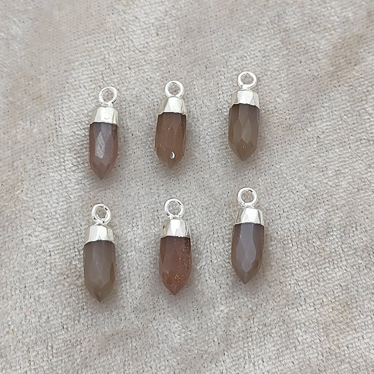 Natural Chocolate Moonstone Spike Pendant Gold/Silver Electroplated Cap Crystal for Handmade Jewelry- Selling Per Piece