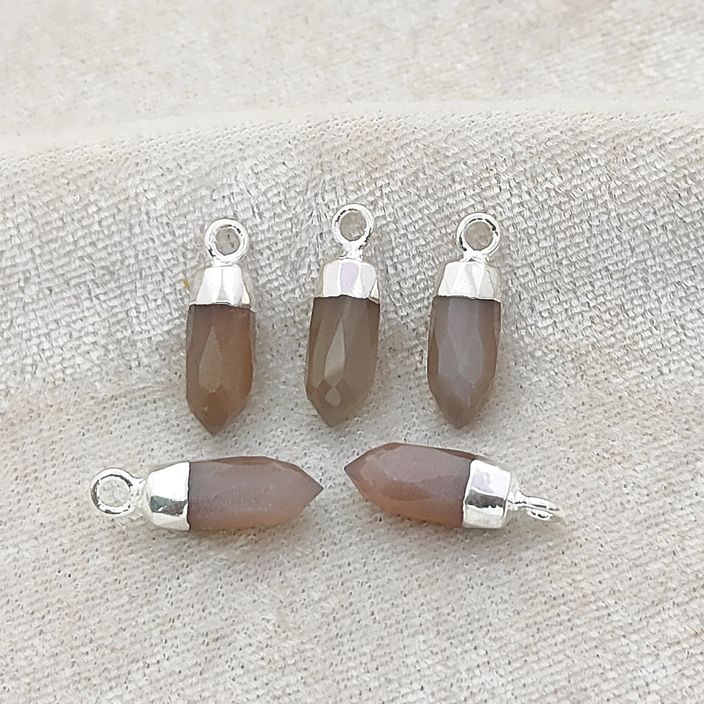 Natural Chocolate Moonstone Spike Pendant Gold/Silver Electroplated Cap Crystal for Handmade Jewelry- Selling Per Piece