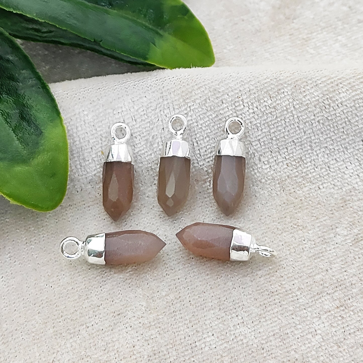Natural Chocolate Moonstone Spike Pendant Gold/Silver Electroplated Cap Crystal for Handmade Jewelry- Selling Per Piece
