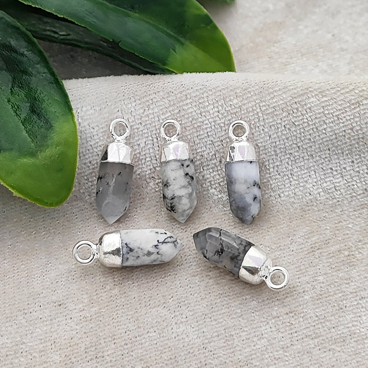 Dendritic Opal Crystal Spike Point Pendant Gold/Silver Electroplated for Spiritual DIY Jewelry Crafts- Selling Per Piece
