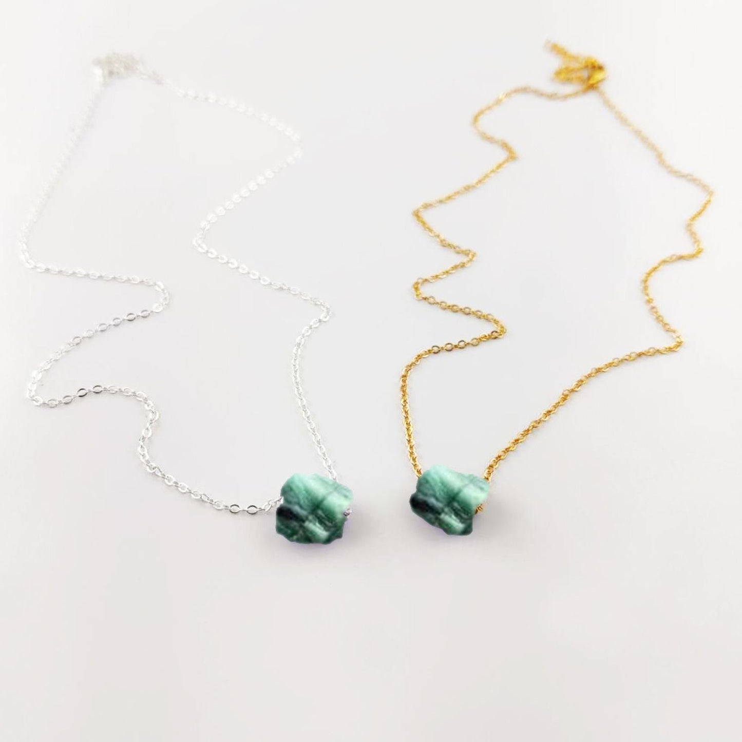 Raw Emerald Pendant Necklace – Handmade May Birthstone Jewelry